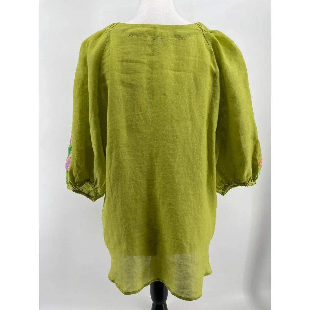 Sundance Tunic Top Womens Medium Lime Green Embroidered Floral Boho Cottagecore - Picture 4 of 7